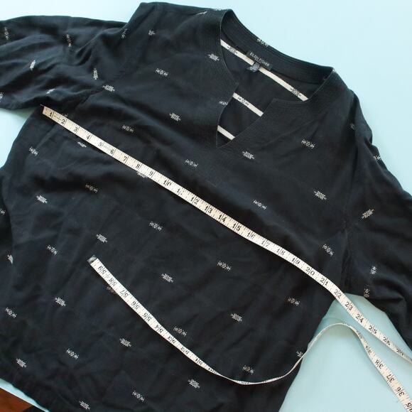 Eileen Fisher Woman Black Embroidered 3/4 Sleeve Tunic Blouse Size 1X Organic - Picture 4 of 7